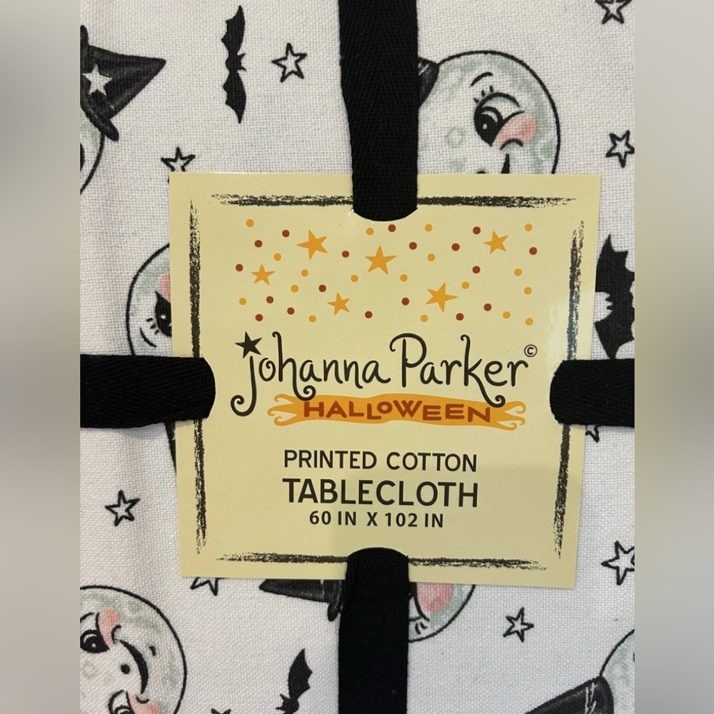 johanna Parker Halloween Smiling Moon Bat Stars Printed Cotton Tablecloth 60x102